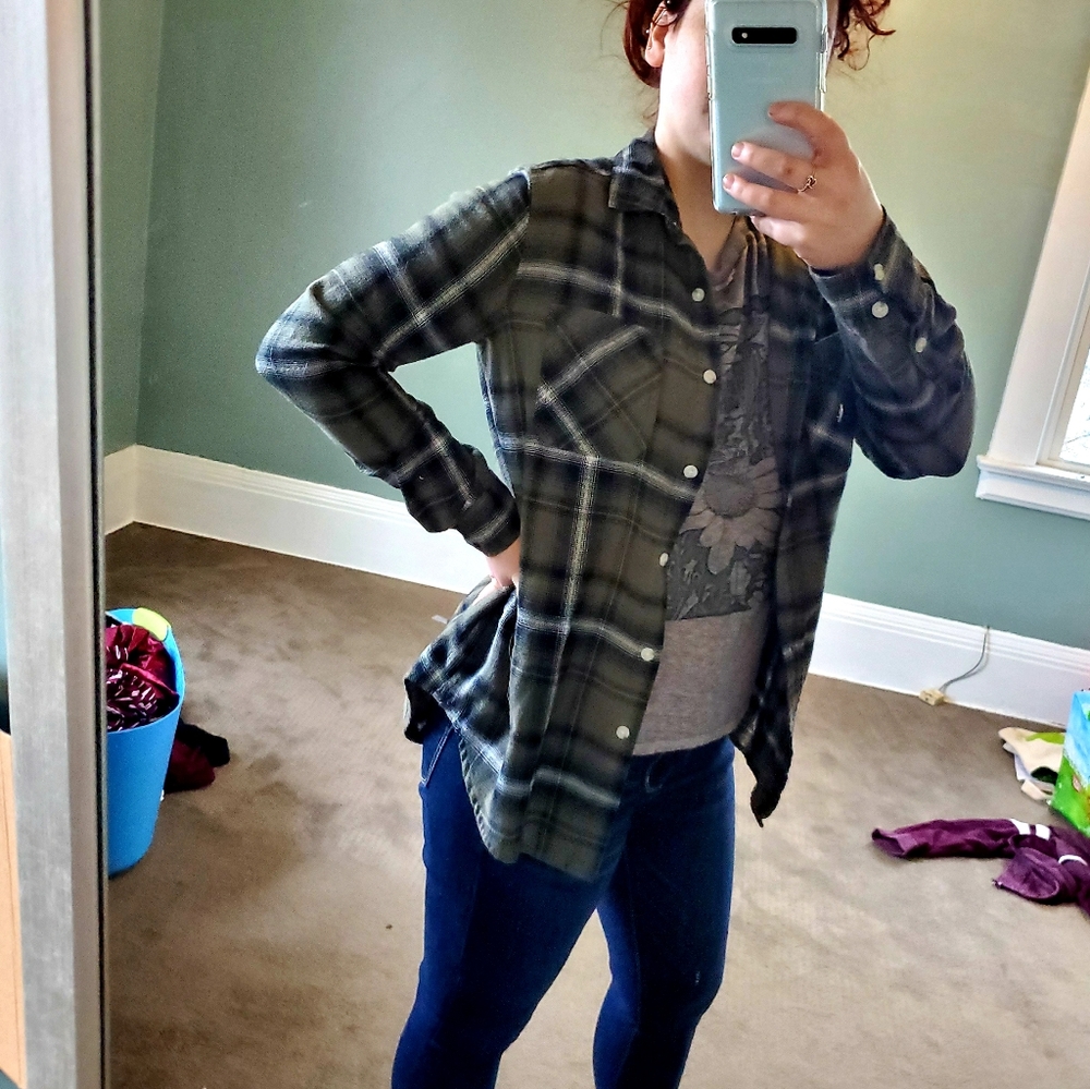 Army Green Boyfriend fit Flannel